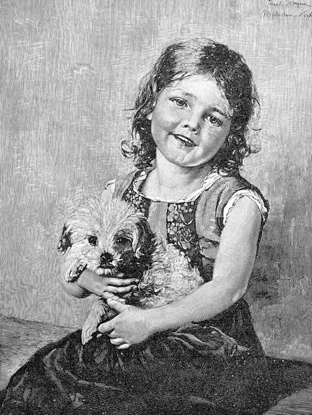 girl holind small dog